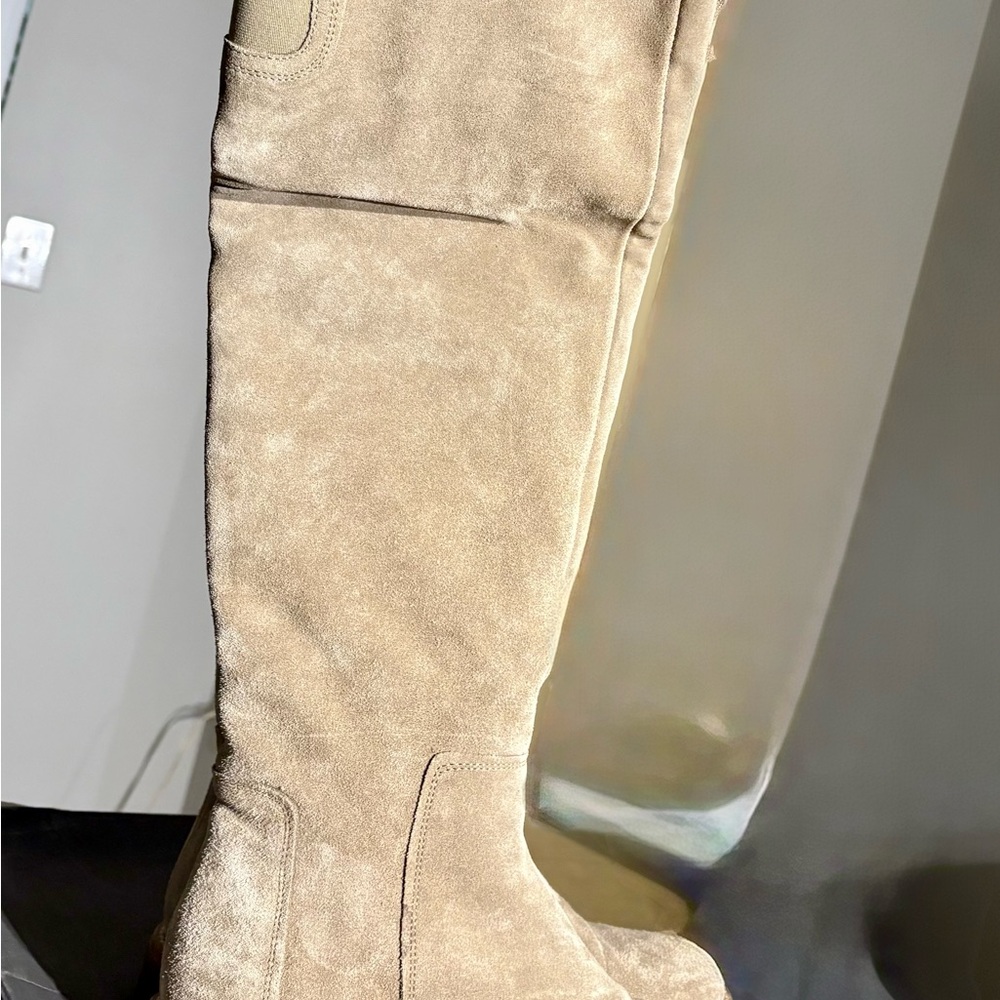 Tan Suede Knee-High Boots